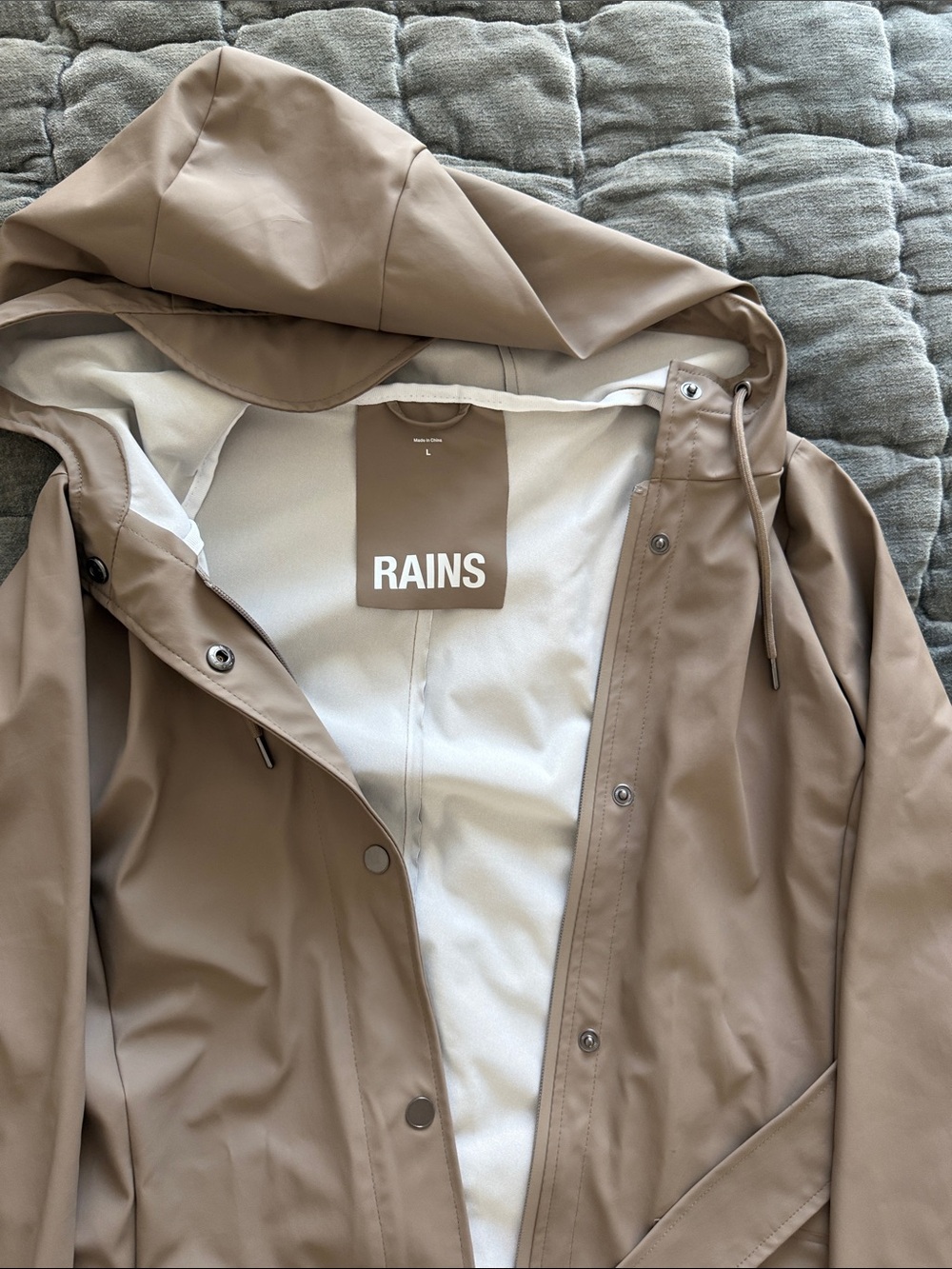 Rains Taupe Hooded Belted Trench Coat rain jacket - Picture 2 of 3